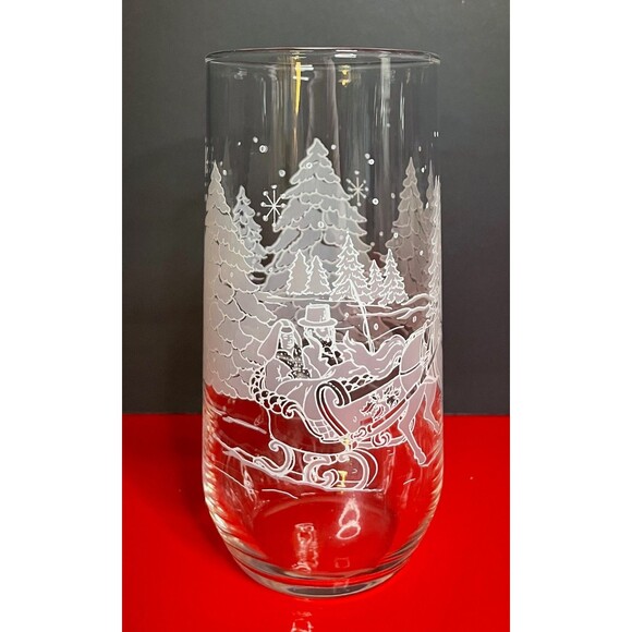 7 Avon Frosted Glass Christmas Tumbler (s) Sleigh Ride THROUGH THE WOODS - Picture 6 of 10